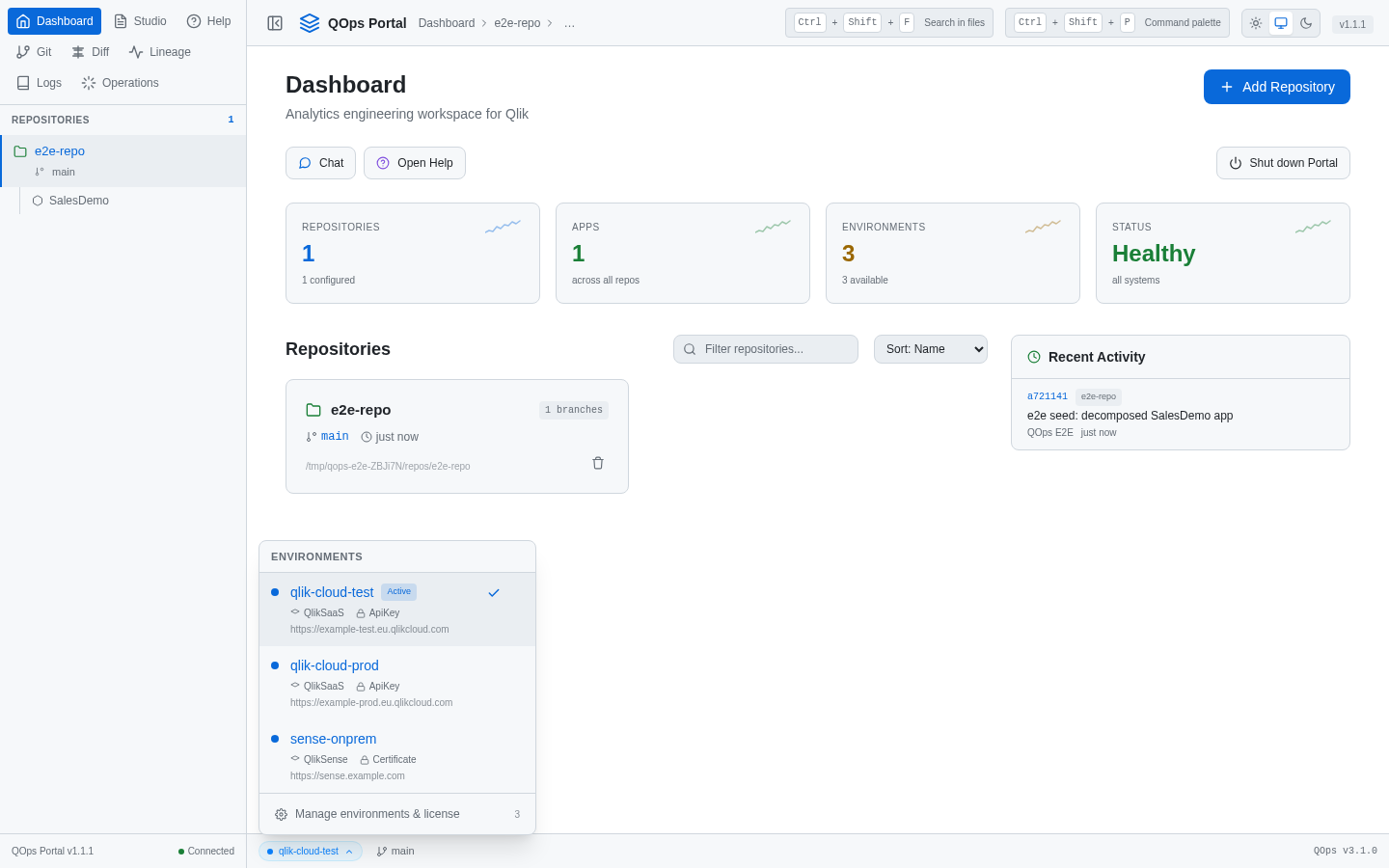 The environment switcher with three profiles