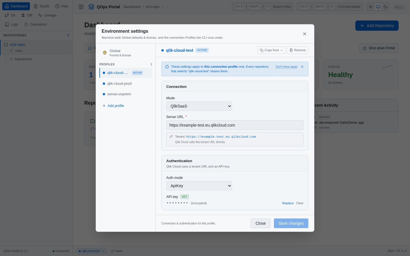 The settings for one connection profile
