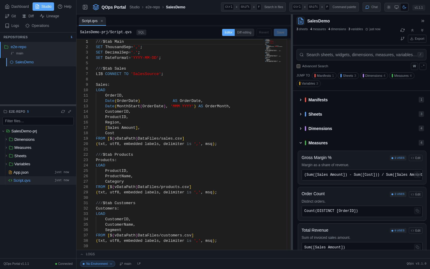 The same Studio view in the dark theme